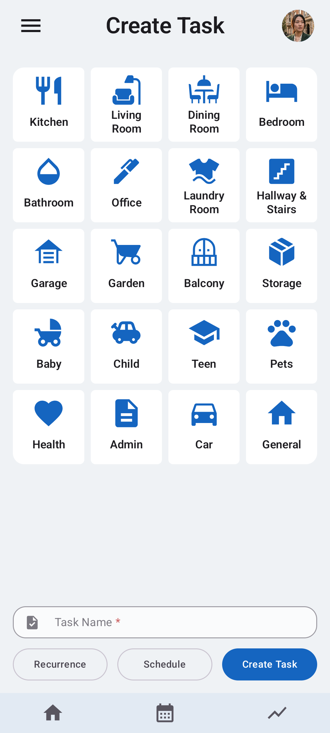 Octidy create household task screen