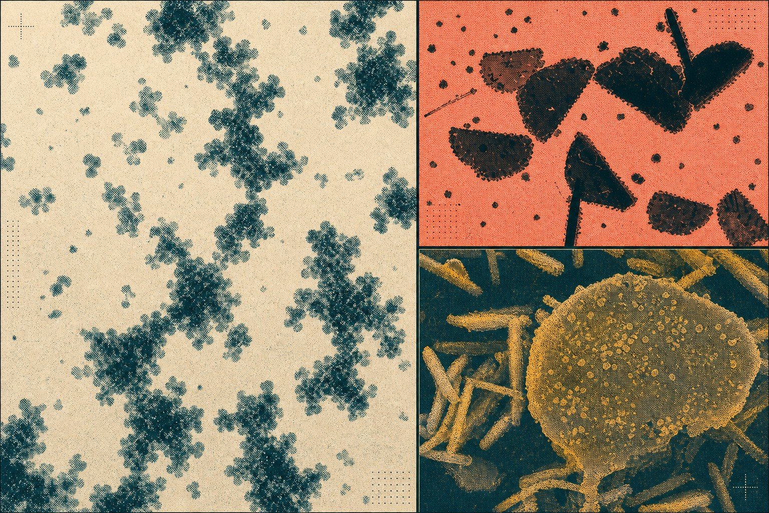 AI-stylized three-panel porphyrin microscopy plate adapted to the design language